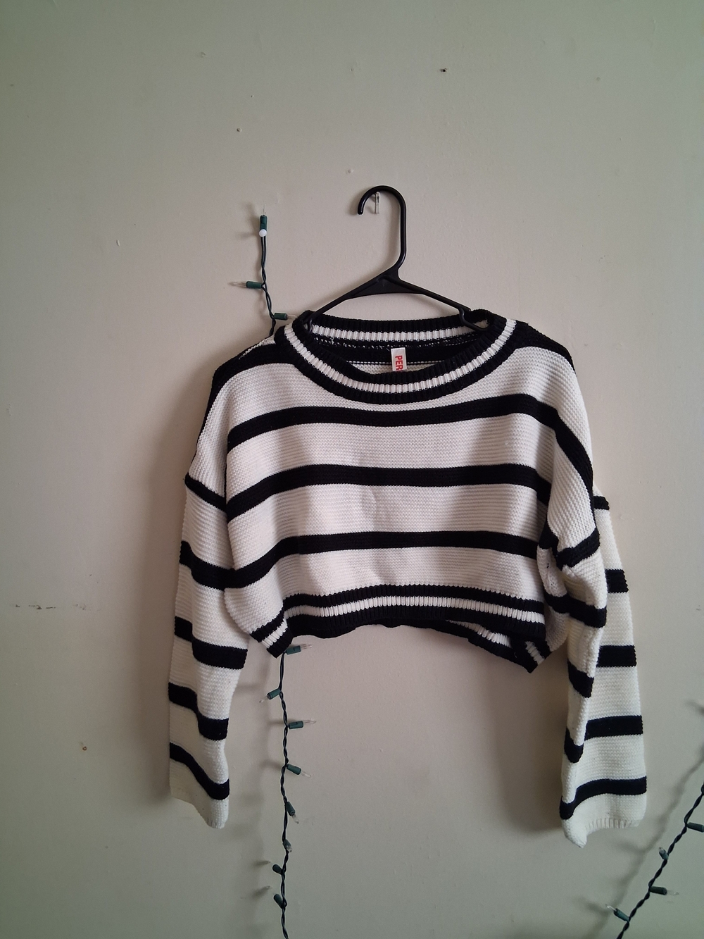 Cropped Black and White Striped Sweater